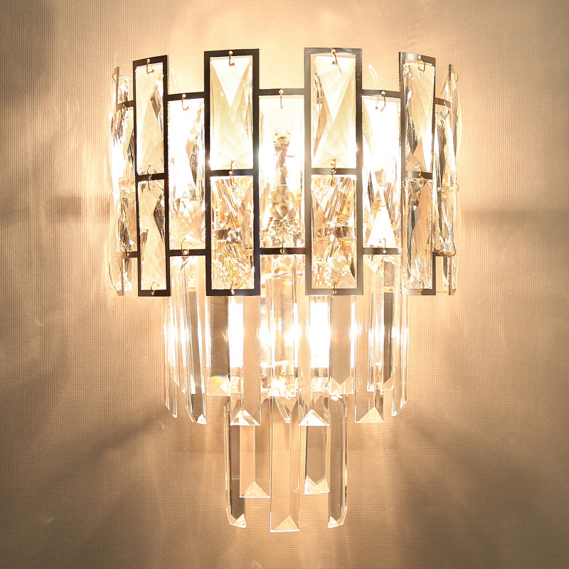 Minimalistic Crystal Prism Wall Lighting: 3-Light Sconce Fixture For Living Room