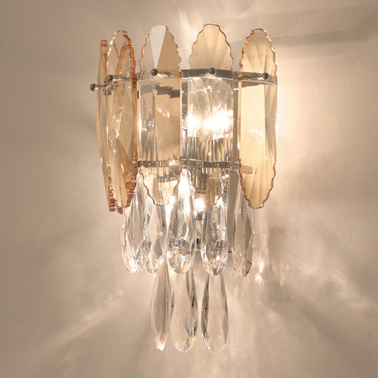 Modern Crystal Droplet Foyer Sconce Light - Layered Wall Lighting Fixture 2 Heads