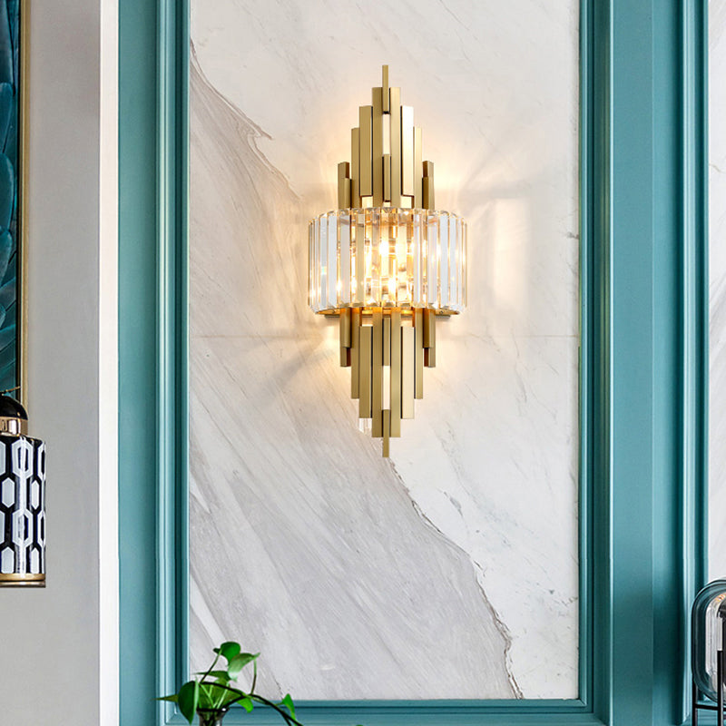 Postmodern Brass Sticks Wall Sconce: Crystal 2-Light Mount Fixture