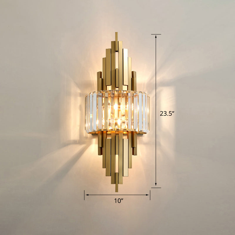 Postmodern Brass Sticks Wall Sconce: Crystal 2-Light Mount Fixture / 23.5