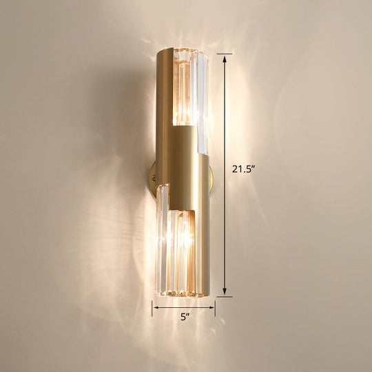 Minimalist Gold Pole Wall Sconce With K9 Crystal And 2 Bulbs For Living Room / 5