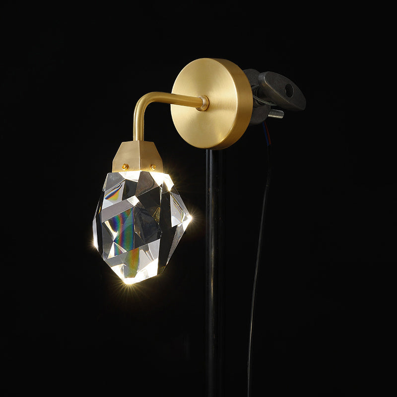 Beveled K9 Crystal Gem Wall Lamp: Simplicity Led Sconce For Bedroom