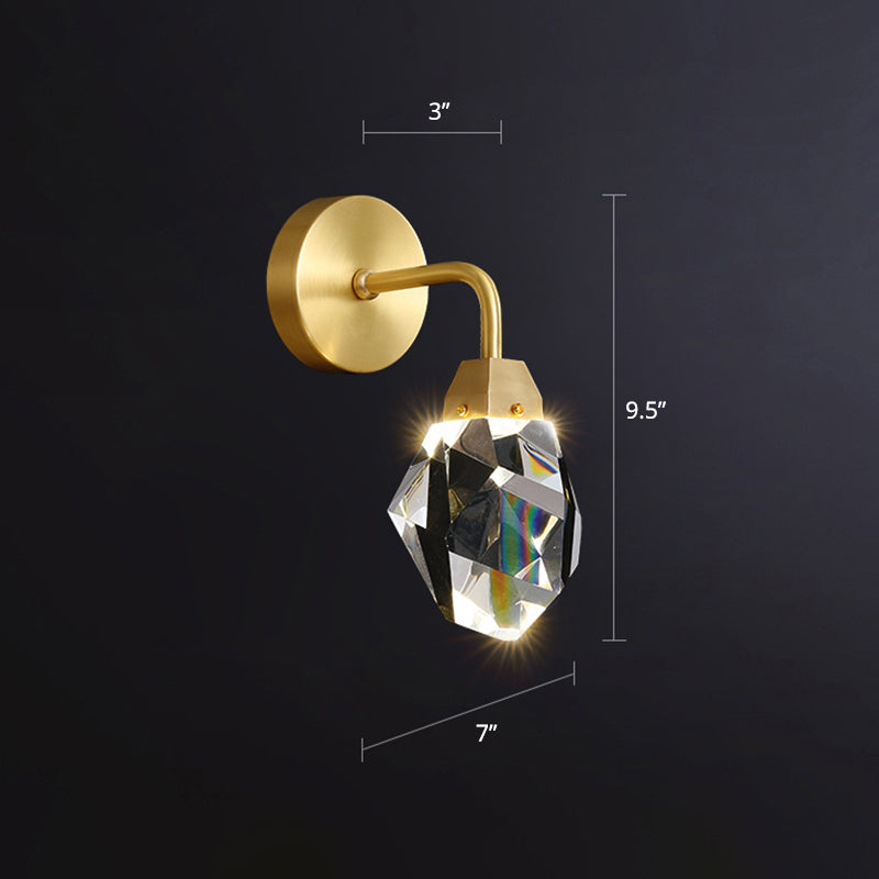 Beveled K9 Crystal Gem Wall Lamp: Simplicity Led Sconce For Bedroom Brass