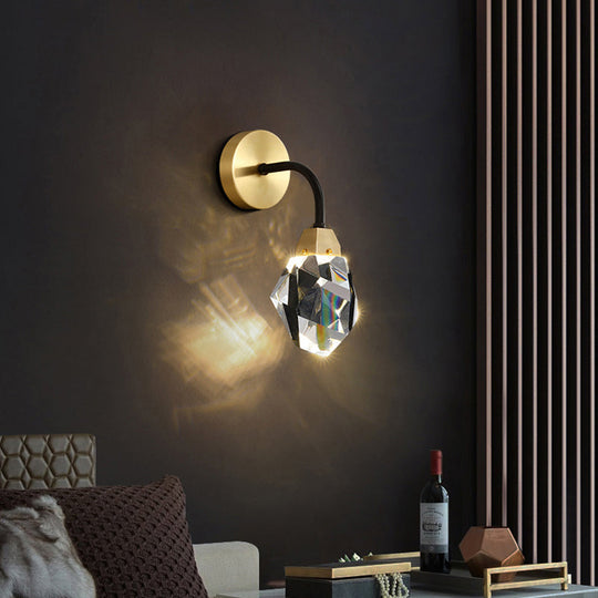 Beveled K9 Crystal Gem Wall Lamp: Simplicity Led Sconce For Bedroom