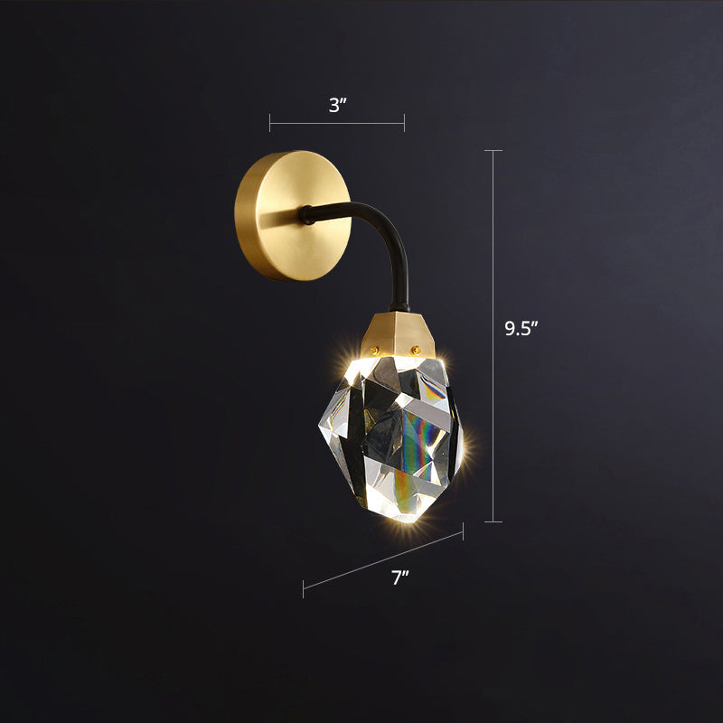 Beveled K9 Crystal Gem Wall Lamp: Simplicity Led Sconce For Bedroom Black