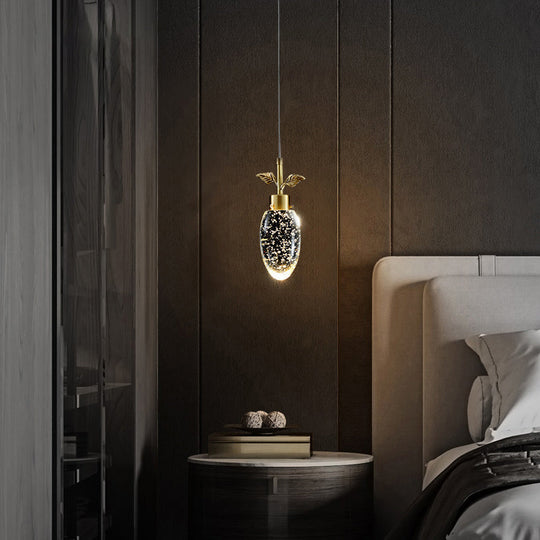 Golden Seedy Crystal Led Pendant Light For Bedroom - Simple Style Suspension Lamp Gold