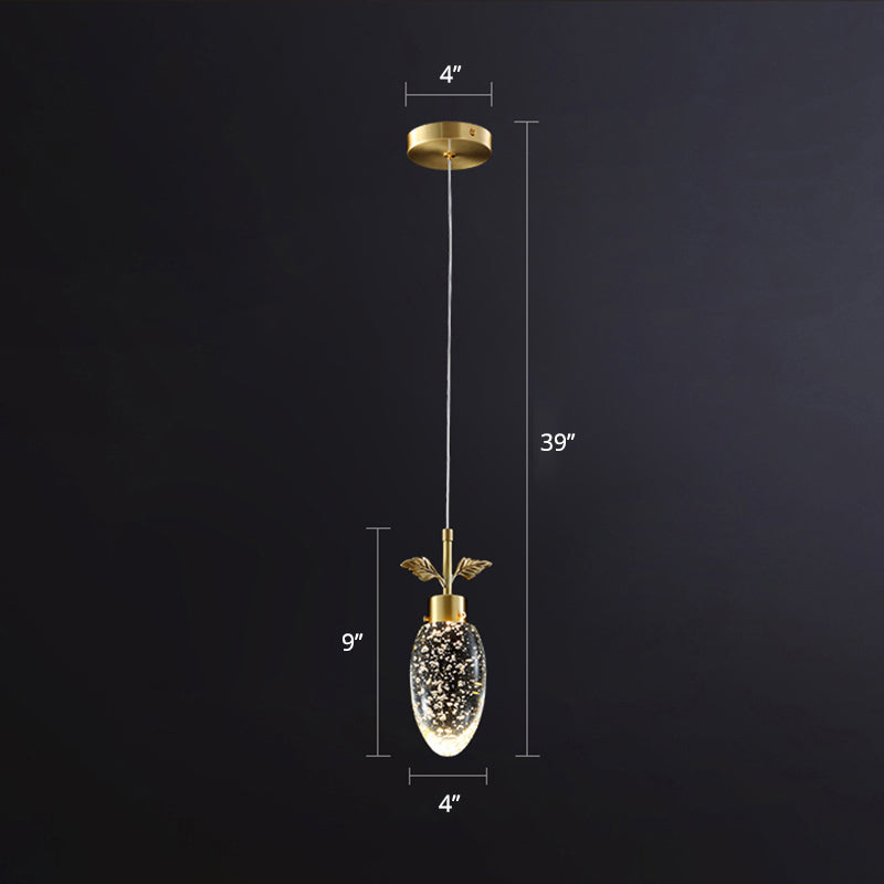 Golden Seedy Crystal Led Pendant Light For Bedroom - Simple Style Suspension Lamp