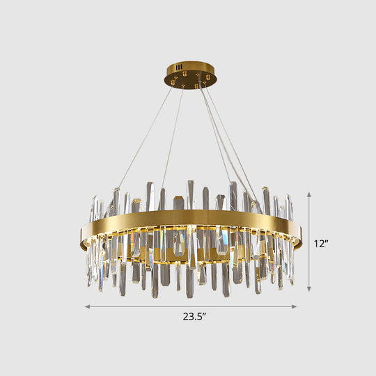 Gold Finish Led Pendant Chandelier With Crystal Icicles And Stainless Steel Loop Design / 23.5