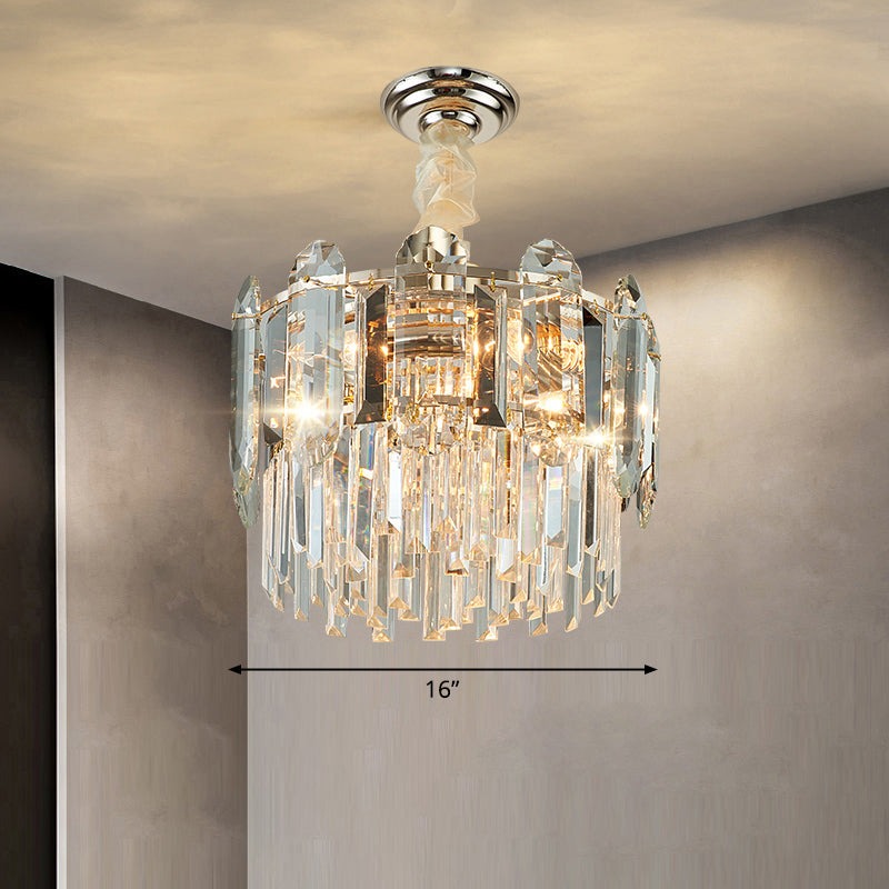 Contemporary Drum-Shaped Crystal Pendant Chandelier For Living Room Clear / 16