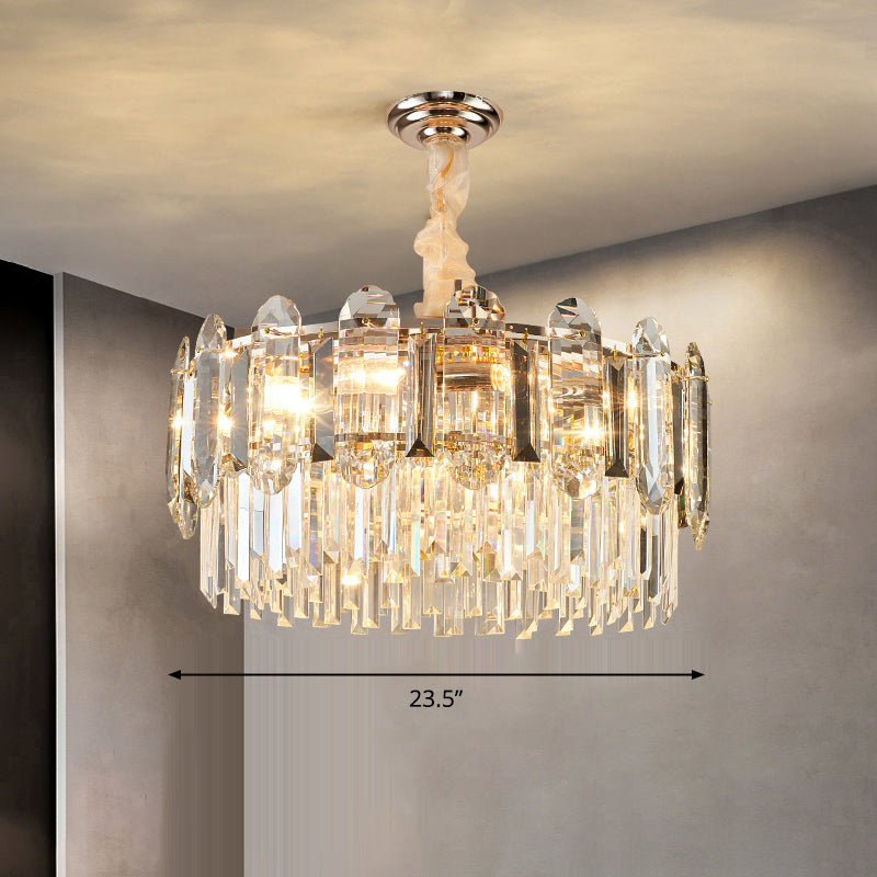 Contemporary Drum-Shaped Crystal Pendant Chandelier For Living Room Clear / 23.5