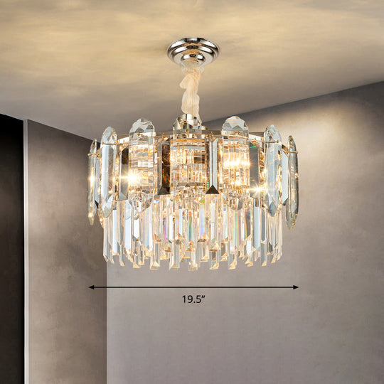 Contemporary Drum-Shaped Crystal Pendant Chandelier For Living Room Clear / 19.5