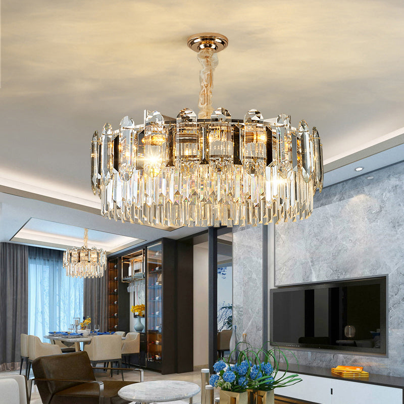 Contemporary Drum-Shaped Crystal Pendant Chandelier For Living Room