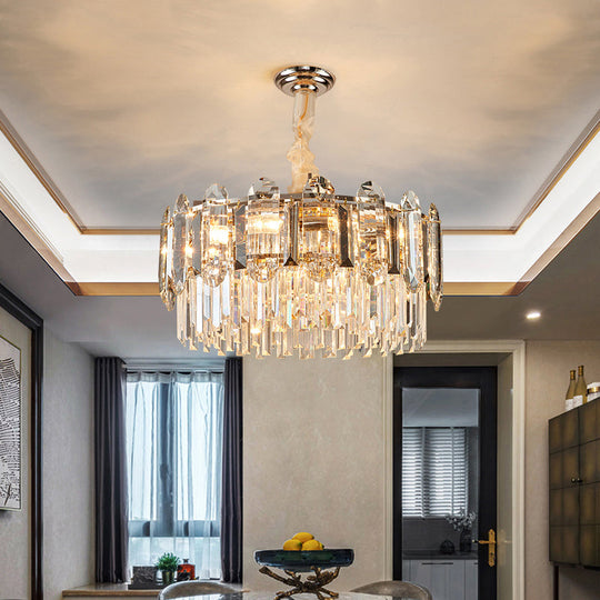 Contemporary Drum-Shaped Crystal Pendant Chandelier For Living Room