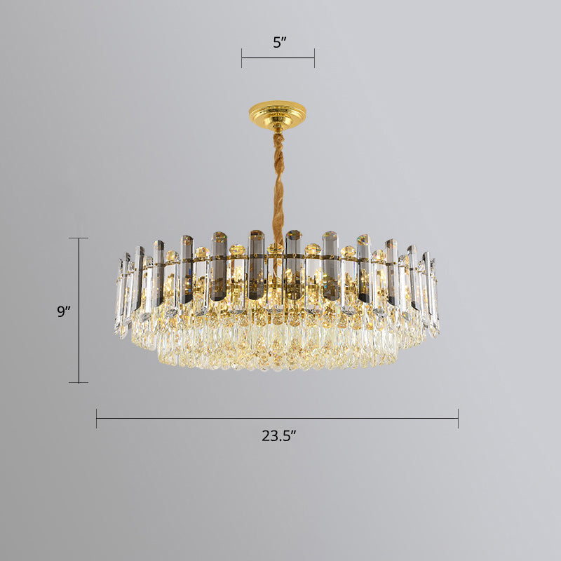 Modern Smoke Grey And Clear Crystal Round Chandelier - Stylish Restaurant Lighting Gray / 23.5