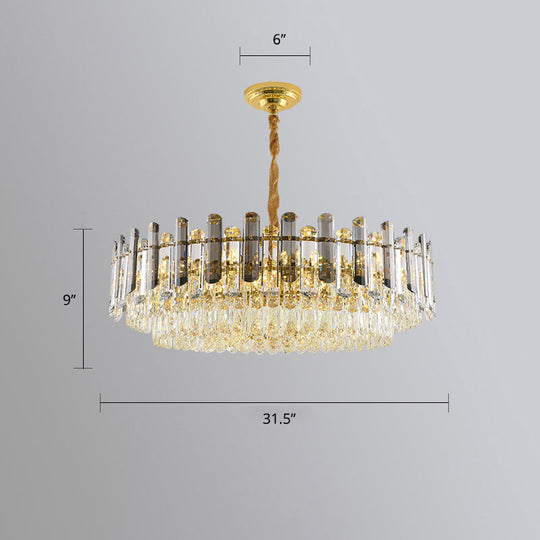 Modern Smoke Grey And Clear Crystal Round Chandelier - Stylish Restaurant Lighting Gray / 31.5