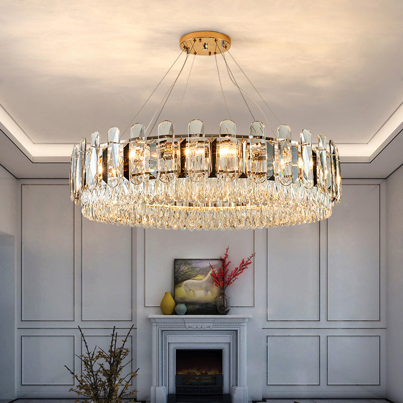 Minimalistic Circle Chandelier Light For Dining Room - Clear Crystal Suspension Lamp