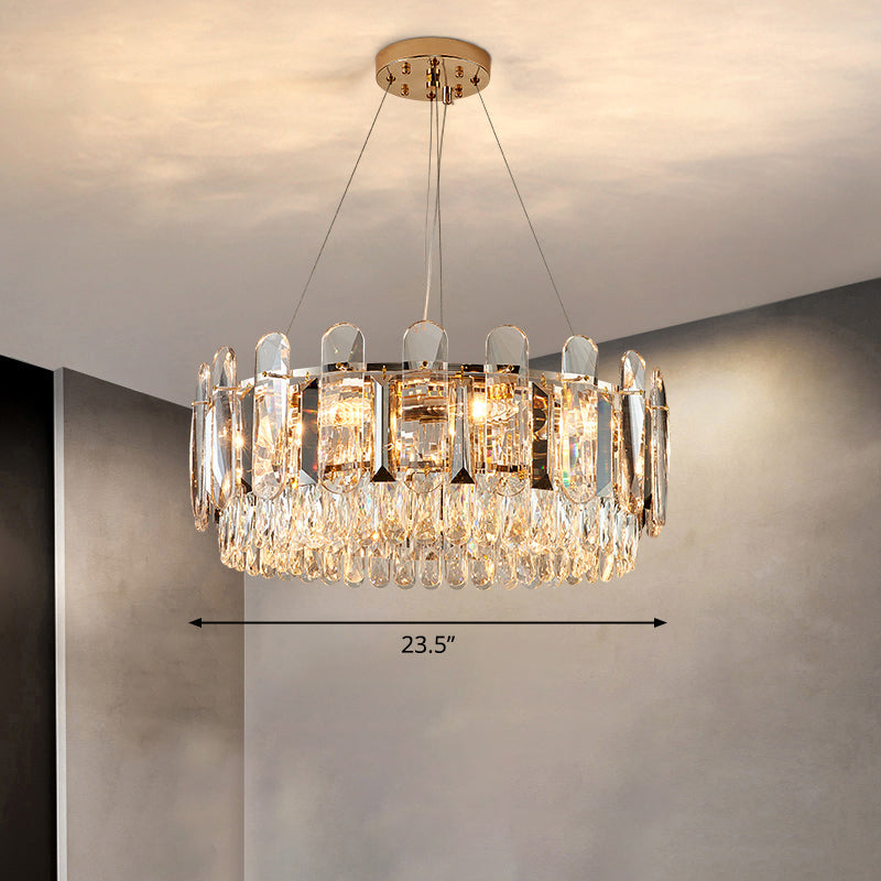 Minimalistic Circle Chandelier Light For Dining Room - Clear Crystal Suspension Lamp / 23.5
