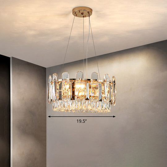 Minimalistic Circle Chandelier Light For Dining Room - Clear Crystal Suspension Lamp / 19.5