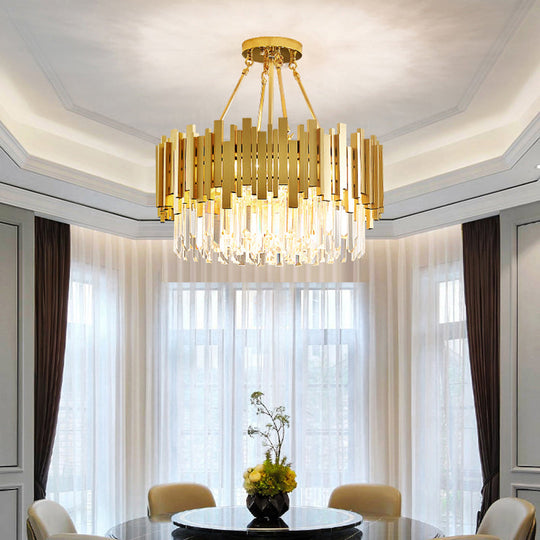 Minimalist Gold Chandelier - 6-Light Drum Crystal Pendant for Living Room Ceiling