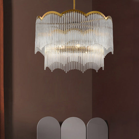 Fluted Clear Glass Rods Pendant Light Fixture For Bedroom