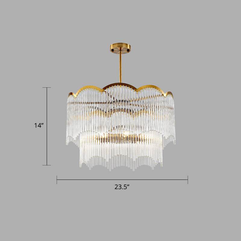 Fluted Clear Glass Rods Pendant Light Fixture For Bedroom / 23.5