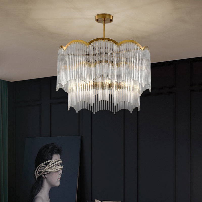 Fluted Clear Glass Rods Pendant Light: Postmodern Wavy Bedroom Chandelier