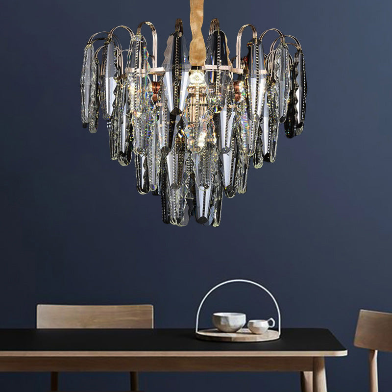 Contemporary Willow Shape Bedroom Chandelier - Clear Crystal Multi-Light Ceiling Pendant