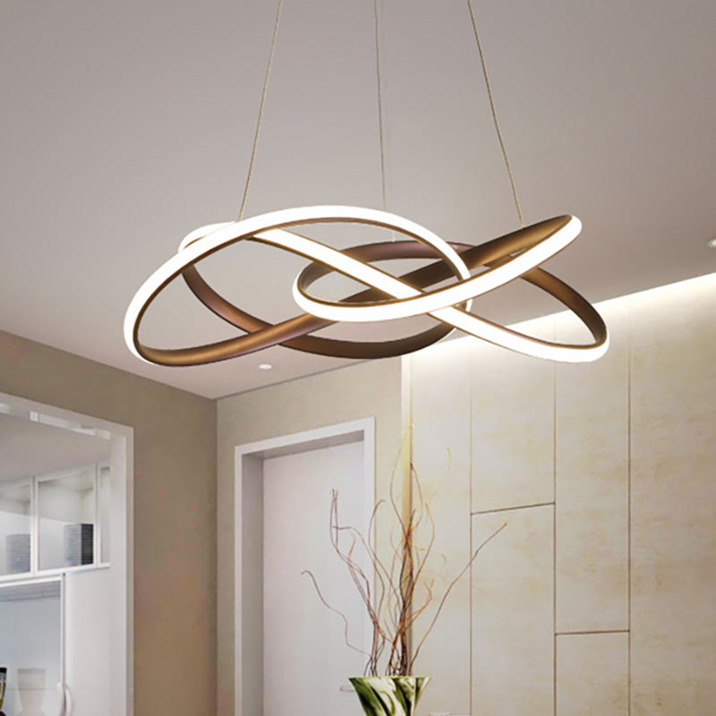 Contemporary Led Coffee Ceiling Pendant Lamp - Seamless Curve Acrylic Chandelier In White/Warm Light