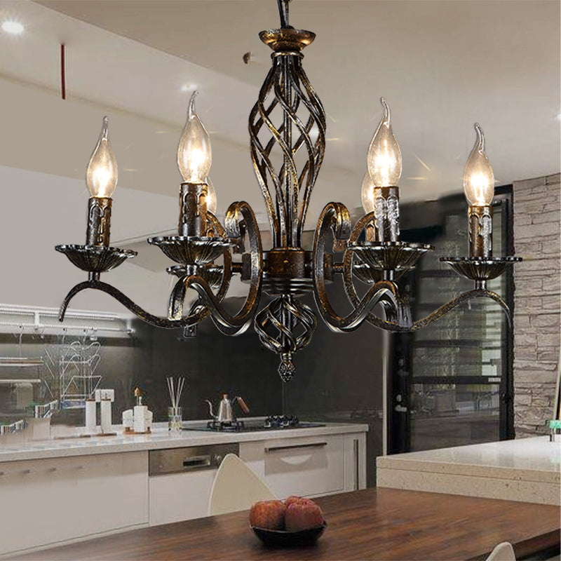 Traditional Metal 6-Bulb Black Chandelier Pendant Light - Ideal For Kitchen Island