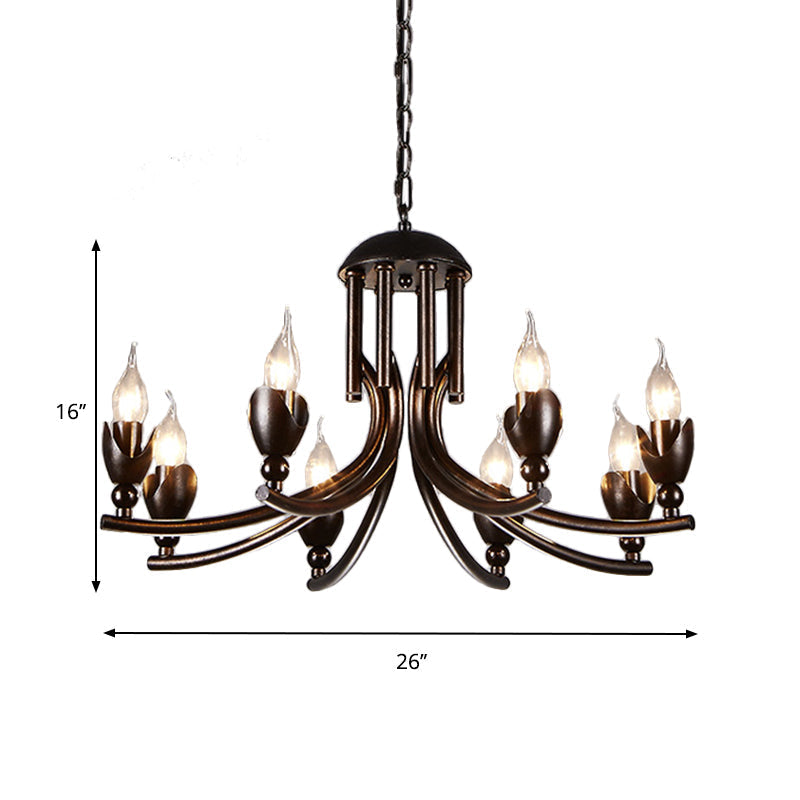 Black Metal 8-Head Pendant Ceiling Light - Industrial Candle Chandelier For Restaurants