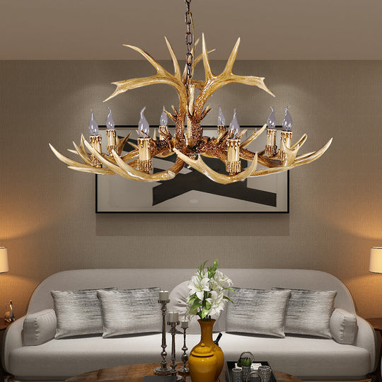 Antler Shaped Hanging Lamp: Rustic 8-Bulb Chandelier In Brown Resin