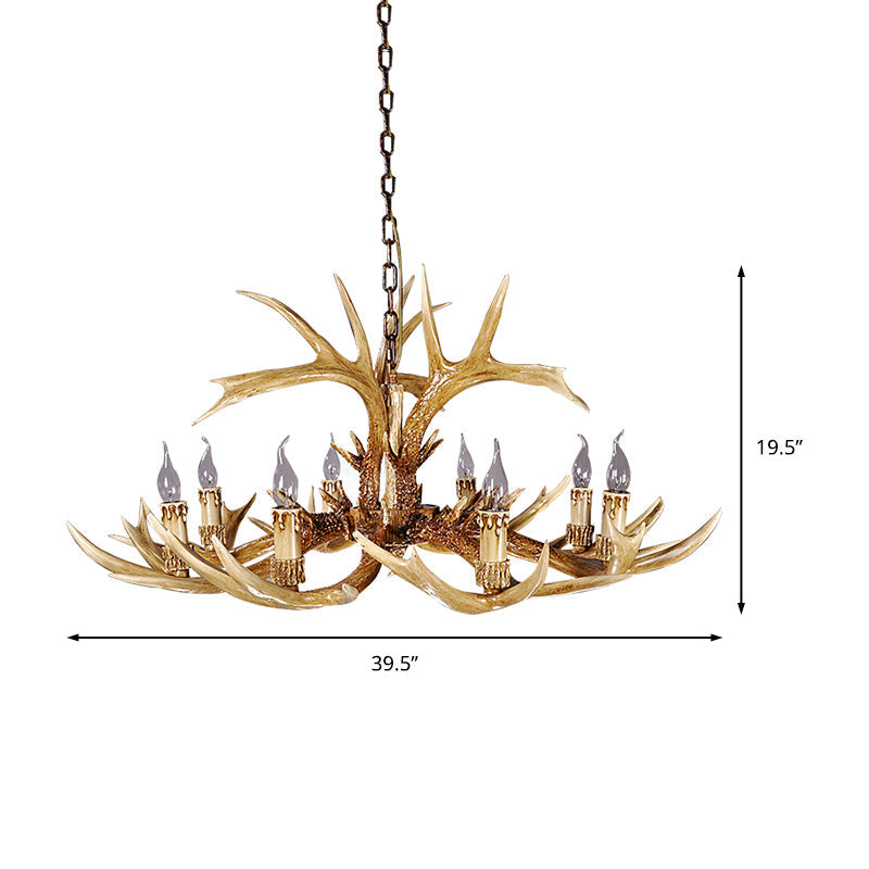 Antler Shaped Hanging Lamp: Rustic 8-Bulb Chandelier In Brown Resin