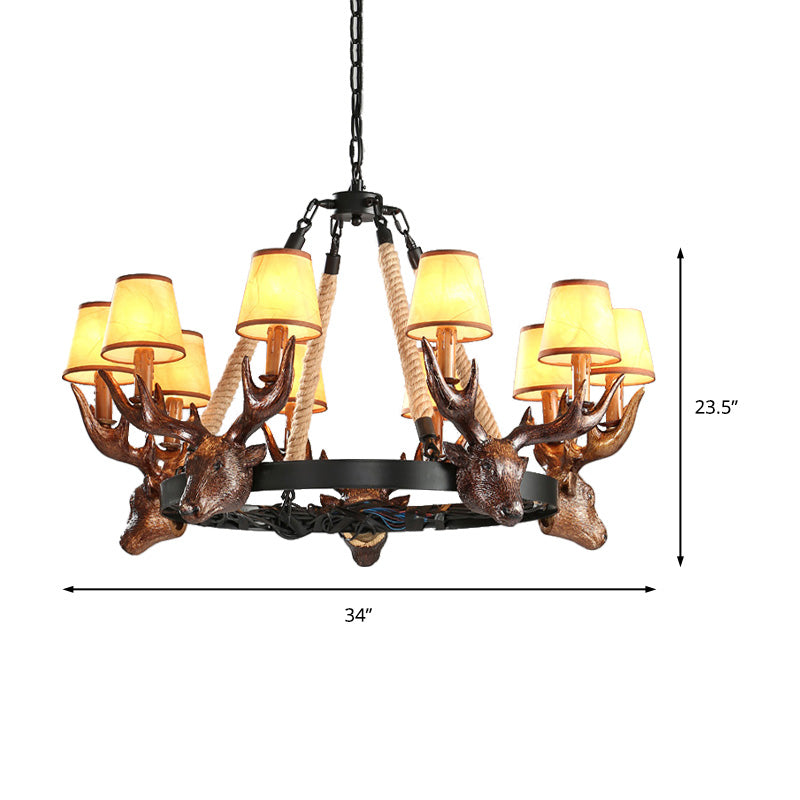Black Tapered Shade Chandelier Lamp | Resin 10-Head Restaurant Pendant Ceiling Light