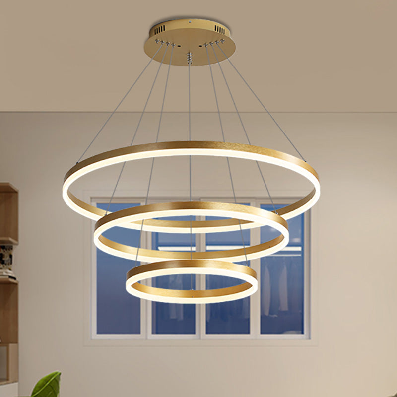 Modern Acrylic Chandelier: Round Gold Led Pendant Light With 3 White/Warm Lights