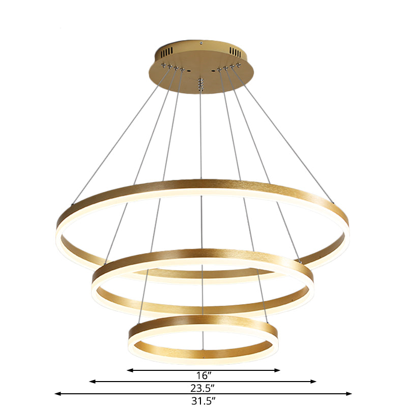 Modern Acrylic Chandelier: Round Gold Led Pendant Light With 3 White/Warm Lights