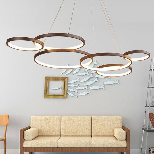 Circular Coffee Chandelier Modernist Light - 3/4/5 Lights Acrylic Led Fixture In White/Warm