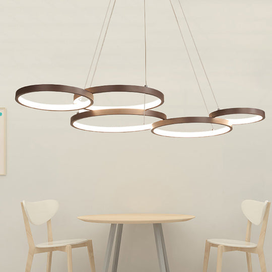 Circular Coffee Chandelier Modernist Light - 3/4/5 Lights Acrylic Led Fixture In White/Warm 5 / Warm