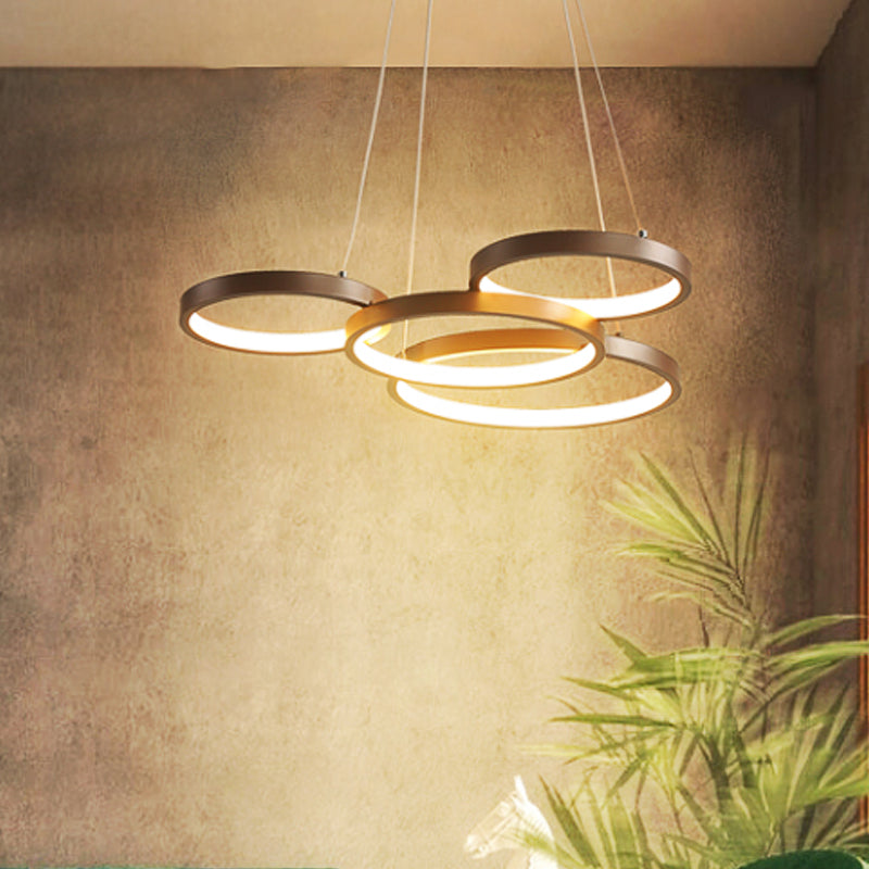 Circular Coffee Chandelier Modernist Light - 3/4/5 Lights Acrylic Led Fixture In White/Warm 4 /
