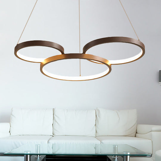 Circular Coffee Chandelier Modernist Light - 3/4/5 Lights Acrylic Led Fixture In White/Warm 3 /