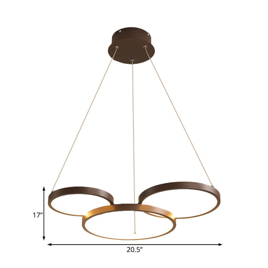 Circular Coffee Chandelier Modernist Light - 3/4/5 Lights Acrylic Led Fixture In White/Warm