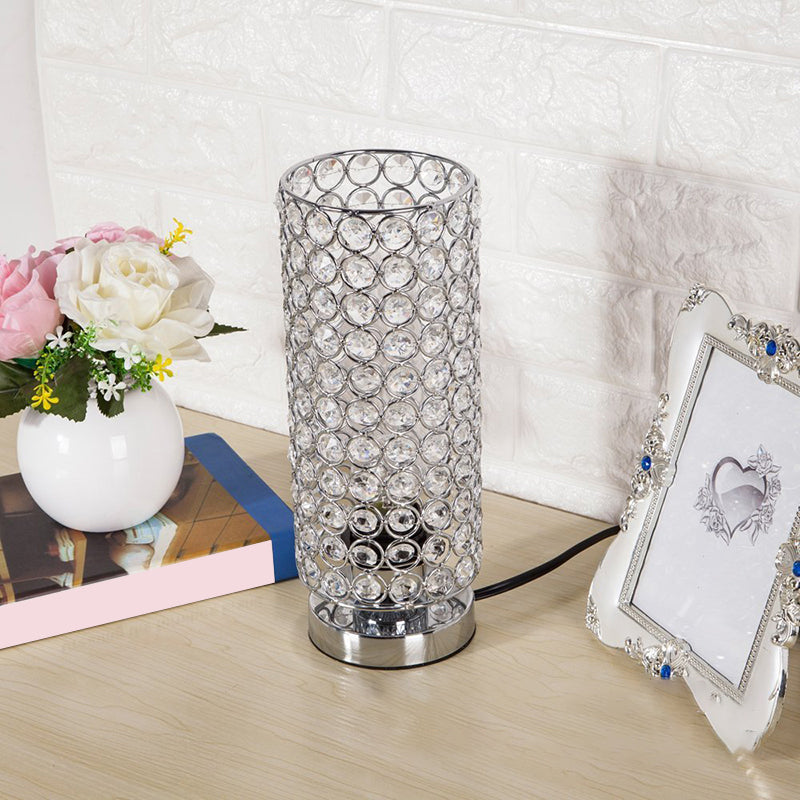 Minimalist Crystal Pole Night Light - Single Chrome Finish Table Lamp For Bedroom