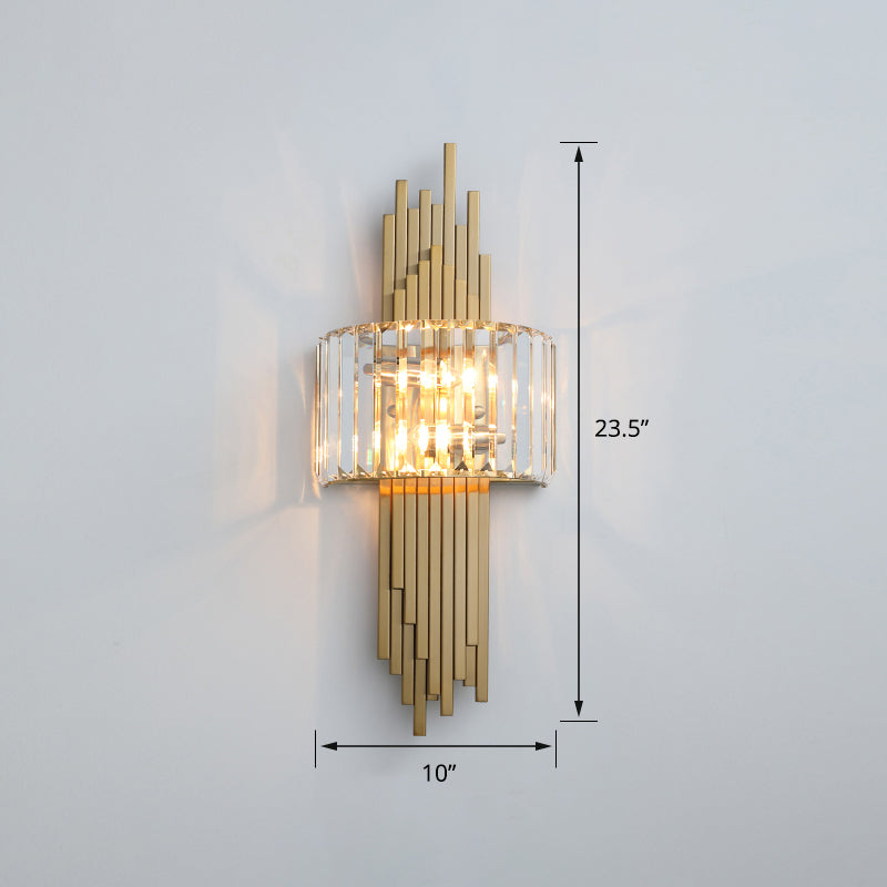 Modern Gold Quad Crystal Wall Sconce Light For Stairs / Arc