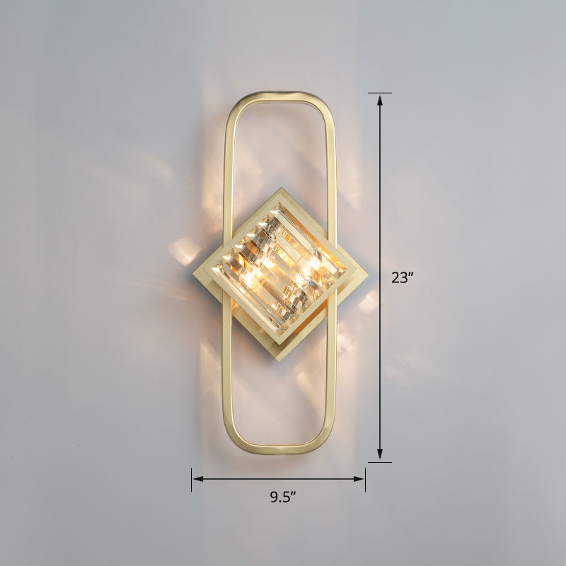 Modern Gold Quad Crystal Wall Sconce Light For Stairs / Square Plate