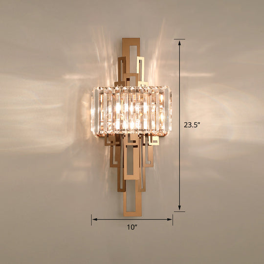 Modern Gold Quad Crystal Wall Sconce Light For Stairs / Prismatic