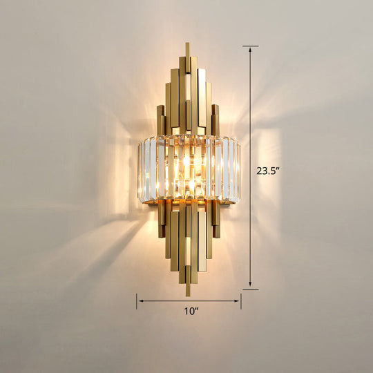 Modern Gold Quad Crystal Wall Sconce Light For Stairs / Cone