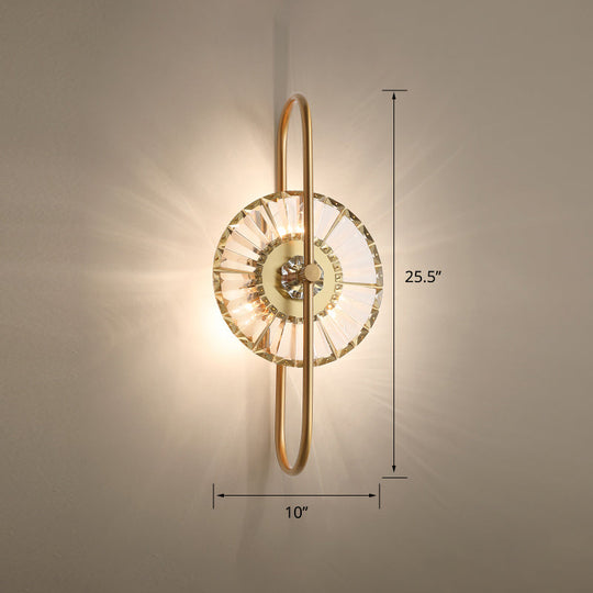 Modern Gold Quad Crystal Wall Sconce Light For Stairs / Round