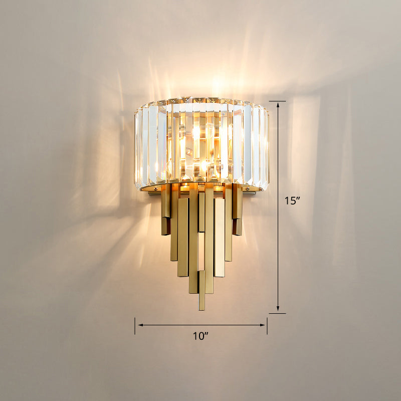 Modern Gold Quad Crystal Wall Sconce Light For Stairs / Long Cone