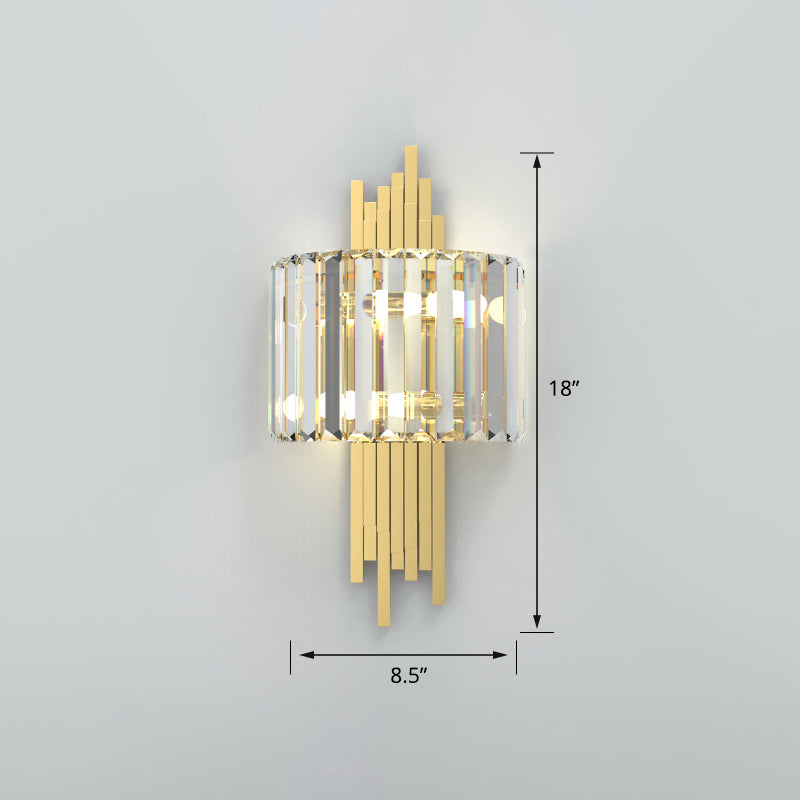 Modern Gold Quad Crystal Wall Sconce Light For Stairs / Semicircle