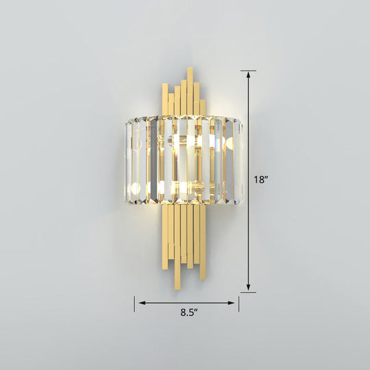 Modern Gold Quad Crystal Wall Sconce Light For Stairs / Semicircle