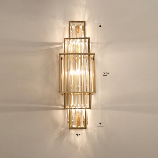 Modern Gold Quad Crystal Wall Sconce Light For Stairs / Long Column